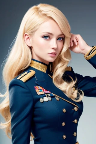 중간 길이 머리, 아름다운 여성, 명작, 군복