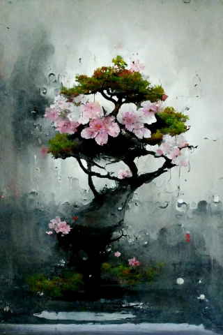 벚꽃, 일본의, 분재, 광기, 추상적인, 비