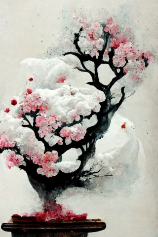 벚꽃, 일본의, 분재, 광기, 추상적인, 눈