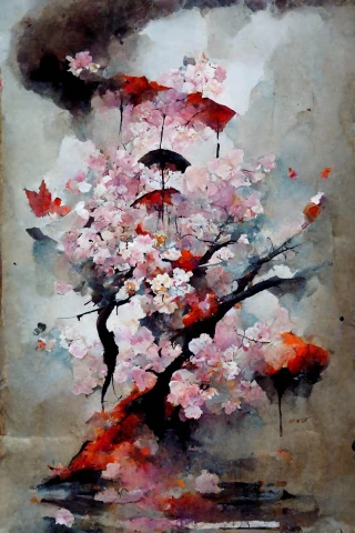 벚꽃, 일본의, 광기, 추상적인, 비