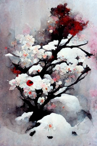 벚꽃, 일본의, 공포, 추상적인, 눈
