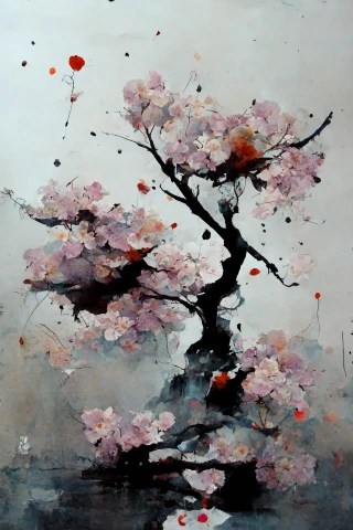 벚꽃, 일본의, 광기, 추상적인, 비
