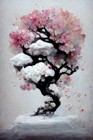 벚꽃, 일본의, 분재, 광기, 추상적인, 눈