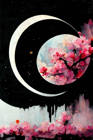 벚꽃, 미친, 추상적인, 슬픈, 달